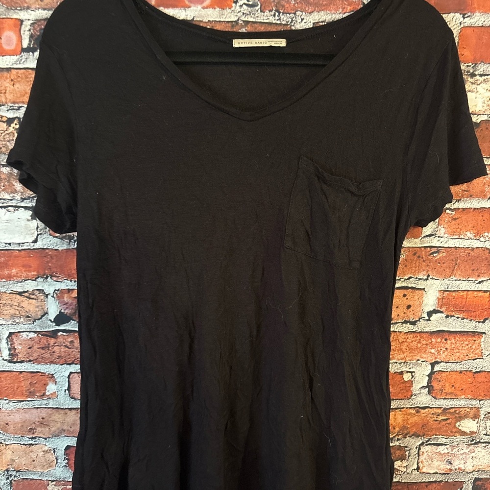 Active Basic Black Short Sleeve V-Neck Tee